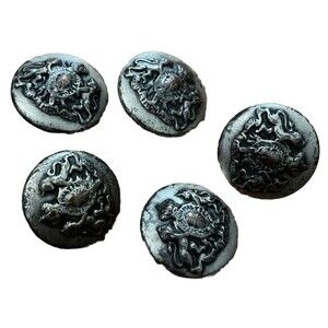 Buttons Vintage Heraldic Coat of Arms Silver Tone Metal Lot of 5 7/8 in diameter